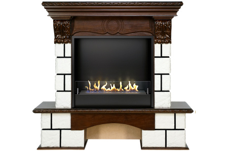 Биокамин в портале Firezo Pierre luxe Белый темный дуб